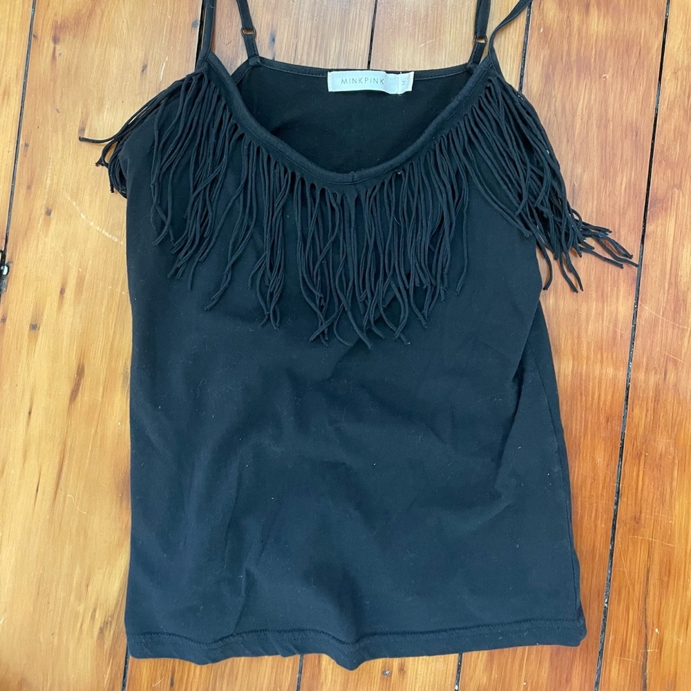 MinkPink Black Fringe Tank sz Medium